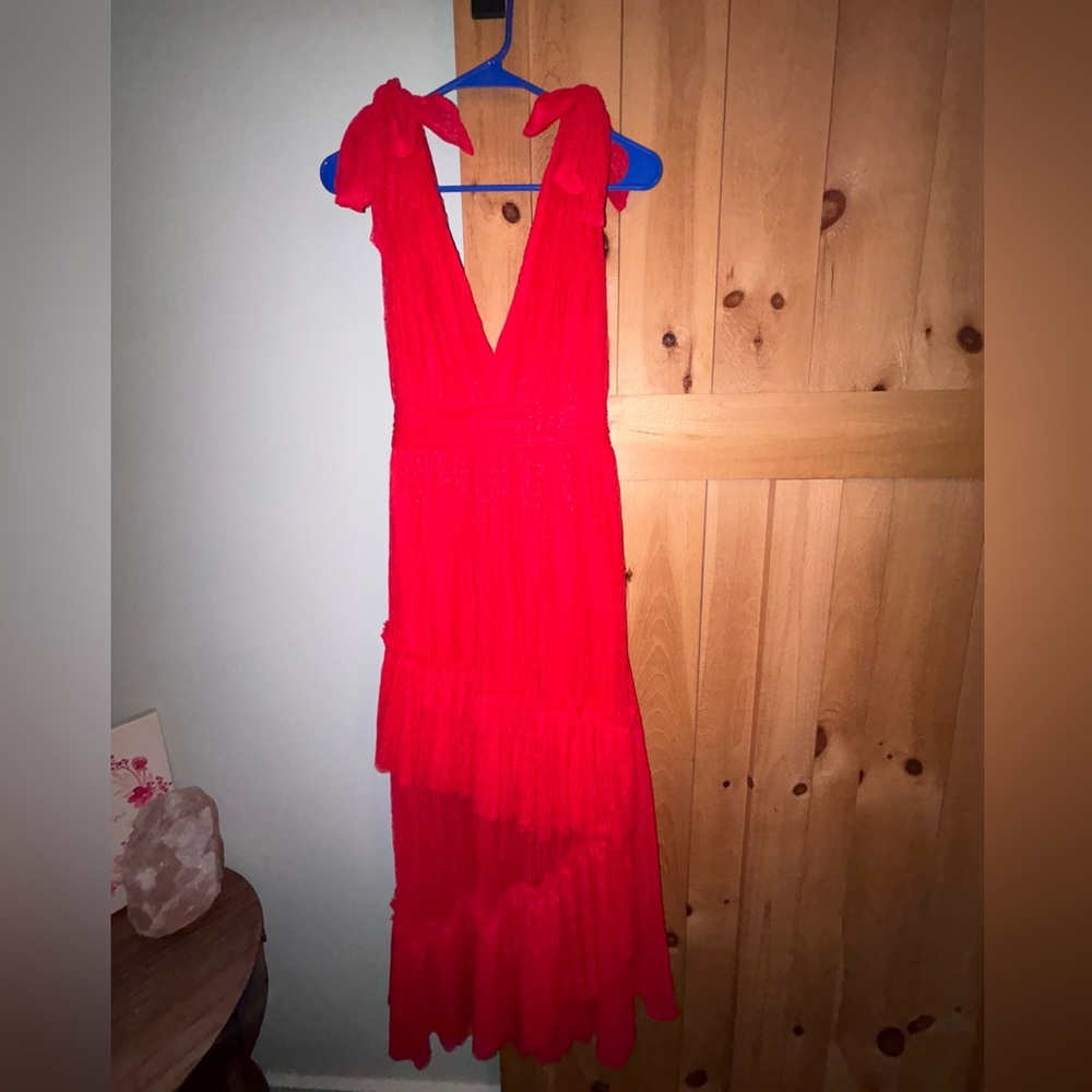 Vici Red Tiered Ruffled Sundress for Wedding Guest